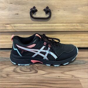 ASICS Gel Venture Black, Blue and Coral Athletic Shoes